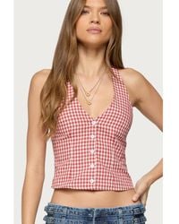 Edikted - Evan Gingham Button Up Halter Top - Lyst