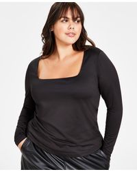 BarIII - Plus Size Shine Long-sleeve Square-neck Top - Lyst