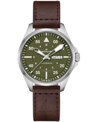 Hamilton - Swiss Automatic Khaki Aviation Day Date Leather Strap Watch 42mm - Lyst