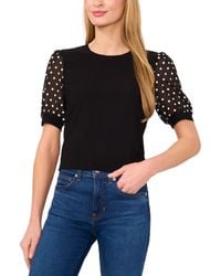 Cece - Puff-sleeve Mixed-media Crewneck Top - Lyst