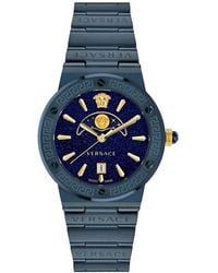 Versace - Swiss Greca Logo Blue Ion Plated Stainless Steel Bracelet Watch 38mm - Lyst