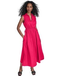 Calvin Klein - Cotton Drawstring Sleeveless Midi Dress - Lyst