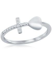Simona - Sterling Heart & Cz Cross Ring - Lyst
