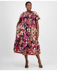 Anne Klein - Plus Size Smocked Floral Midi Dress - Lyst