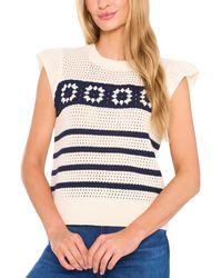 Cece - Floral Crocheted Short-sleeve Sweater - Lyst