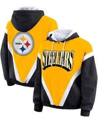 WEAR by Erin Andrews - Gold/black Pittsburgh Steelers Plus Size Retro Crinkle Full-zip Windbreaker Jacket - Lyst