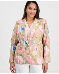 Tahari - Asl Plus Printed Sateen One-button Blazer - Lyst