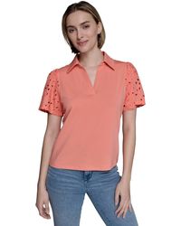 Karl Lagerfeld - Mixed-media Eyelet Knit Top - Lyst