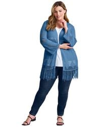 Avenue - Plus Size Pointelle Fringe Cardigan - Lyst
