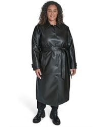 Calvin Klein - Plus Size Belted Faux Leather Trench Coat - Lyst