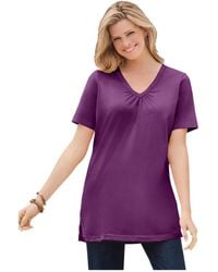 Woman Within - Plus Size Within Perfect Short-sleeve Shirred V-neck Tunic - Lyst
