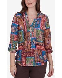 Ruby Rd. - Petite Tapestry Top 3/4-sleeve Floral-print Button-front Blouse - Lyst