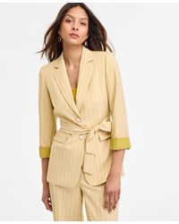 Tahari - Pinstriped Notched Collar Belted Blazer - Lyst