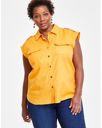 INC International Concepts - Plus Size Linen-blend Sleeveless Utility Shirt - Lyst