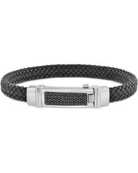 Effy - Effy Black Spinel Pave Woven Black Leather Bracelet (3/4 Ct. T.w. - Lyst