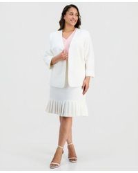 Kasper - Plus Size Collarless Open Front Stretch Crepe Jacket Pleat Trim Stretch Crepe Skirt - Lyst