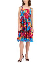 Tahari - Floral-print Tassel-hem A-line Dress - Lyst