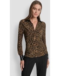 DKNY - Knot-front Long-sleeve Blouse - Lyst