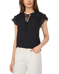 Cece - Flutter-sleeve Tie-neck Top - Lyst