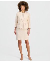 Kasper - Linen Blend Scalloped Hem Shawl Collar Jacket Linen Scalloped Hem Sheath Dress - Lyst