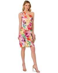 Adrianna Papell - Floral-print One-shoulder Pleated Dress - Lyst