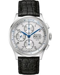 Bulova - Swiss Automatic Chronograph Joseph Black Leather Strap Watch 42mm - Lyst