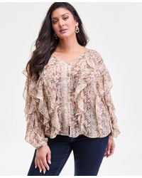 INC International Concepts - Plus Size Printed Long-sleeve Ruffled Blouse - Lyst