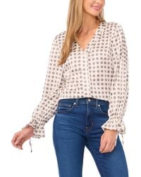 Cece - V-neck Button-down Lace Flounce Top - Lyst