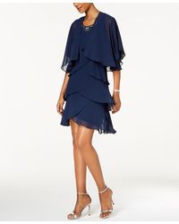 Sl Fashions - Embellished Tiered Chiffon Dress & Capelet - Lyst