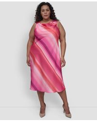 DKNY - Plus Size Printed Cowlneck Sleeveless Midi Dress - Lyst