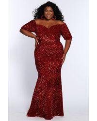 Johnathan Kayne for Sydneys Closet - Velvet Sequin Short Sleeve Plus Size Evening Gown - Lyst