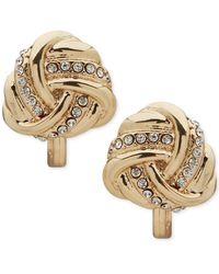 Anne Klein - Gold-tone Pave Knot Clip-on Button Earrings - Lyst