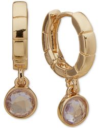 Anne Klein - Gold-tone Stone Charm huggie Hoop Earrings - Lyst