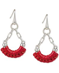 Patricia Nash Silver-tone Leather-wrapped Open Drop Earrings - Red