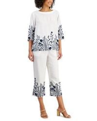 Charter Club - Linen Embroidered 3 4 Sleeve Top Cropped Pants Created For Macys - Lyst
