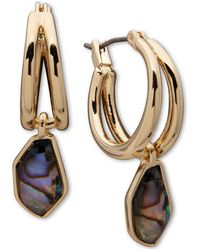 Anne Klein Gold-tone Mother-of-pearl Charm Split Hoop Earrings - Metallic