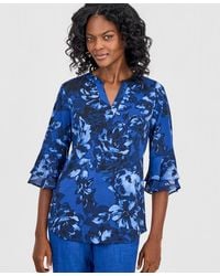 Kasper - Petite Split Neck Flutter-sleeve Blouse - Lyst