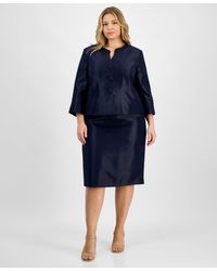 Le Suit - Plus Size Collarless Three-button 3/4-sleeve Jacket & Slim Skimmer Skirt - Lyst