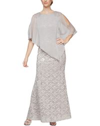 Sl Fashions - Petite Round-neck Sequin Lace Cape Dress - Lyst