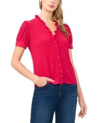 Cece - V-neck Short-sleeve Buttoned Top - Lyst