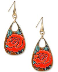 Patricia Nash - Gold-tone Rose Printed Leather Drop Earrings - Lyst