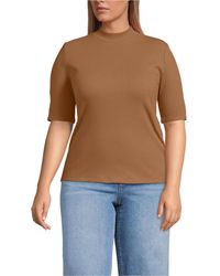 Lands' End - Plus Size Elbow Sleeve Pointelle Rib Mock Neck - Lyst