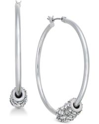 INC International Concepts Large 1.6" Silver-tone Pavé Rondelle Bead Medium Hoop Earrings , Created For Macy's - Metallic