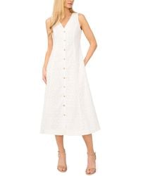 Cece - V-neck Sleeveless Button-down Cotton Midi Dress - Lyst