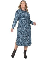 Standards & Practices - Plus Size Long Sleeve Zebra Print Tie-front Midi Shirt Dress - Lyst