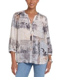 NYDJ - Pintuck Split Neck Top - Lyst
