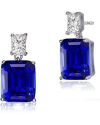 Genevive Jewelry - Sterling Silver White Gold Plated Clear And Colored Cubic Zirconia Two-stone Drop Earrings - Lyst
