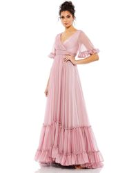 Mac Duggal - Butterfly Ruffle Trimmed Sleeve Wrap Over Flowy Gown - Lyst