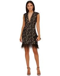 Adrianna Papell - Feather-trim Sheath Lace Dress - Lyst