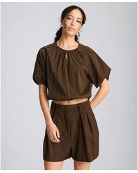 Kenneth Cole - Shirred Crewneck Cropped Bubble Blouse - Lyst